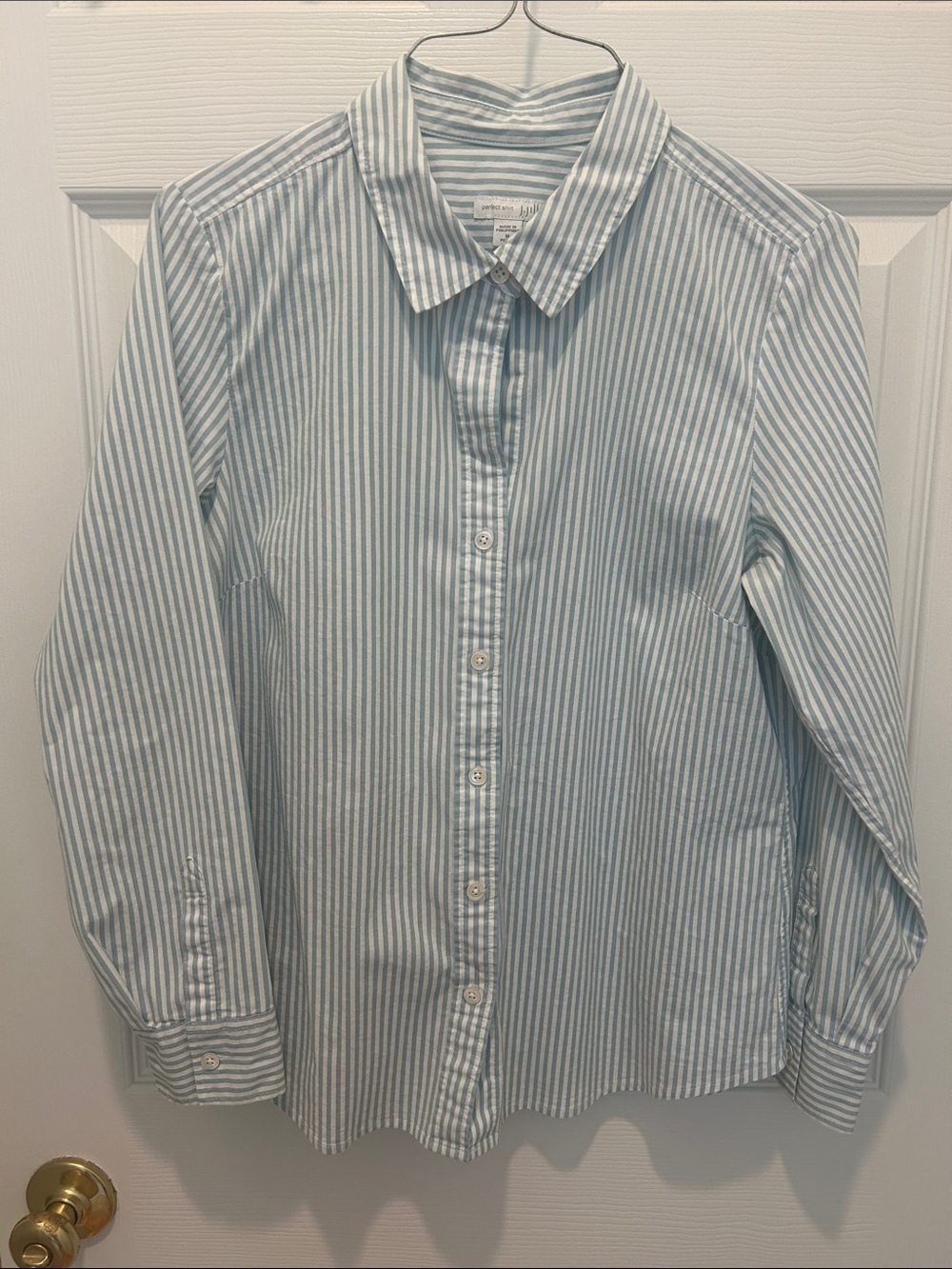 J. Jill Light Blue and White Striped Button-Front Blouse